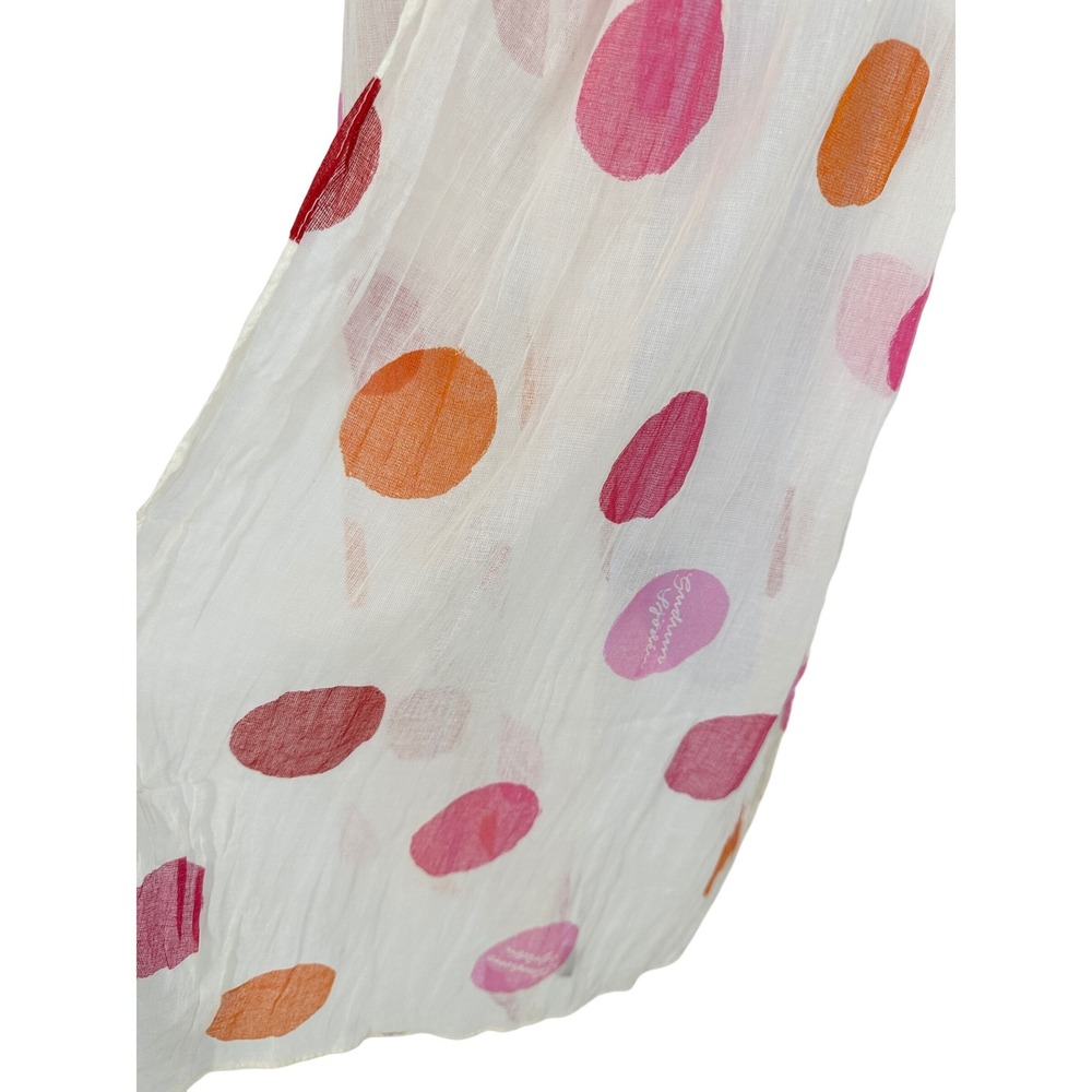 Gudrun Sjoden Scarf Pink Orange Polka Dot Cotton Gauze Lagenlook Lightweight - Picture 2 of 7